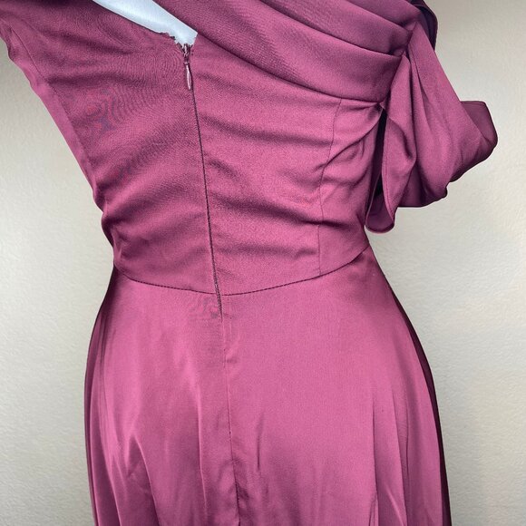 Morilee Madeline Gardner Bordeaux Satin One Shoulder Bridesmaid Dress Gown Sz 4 - Picture 5 of 14